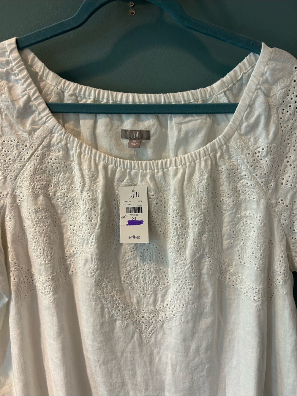 J. Jill White Eyelet Linen-Blend Tunic Dress Embroidered Short Sleeve XL - Picture 3 of 13